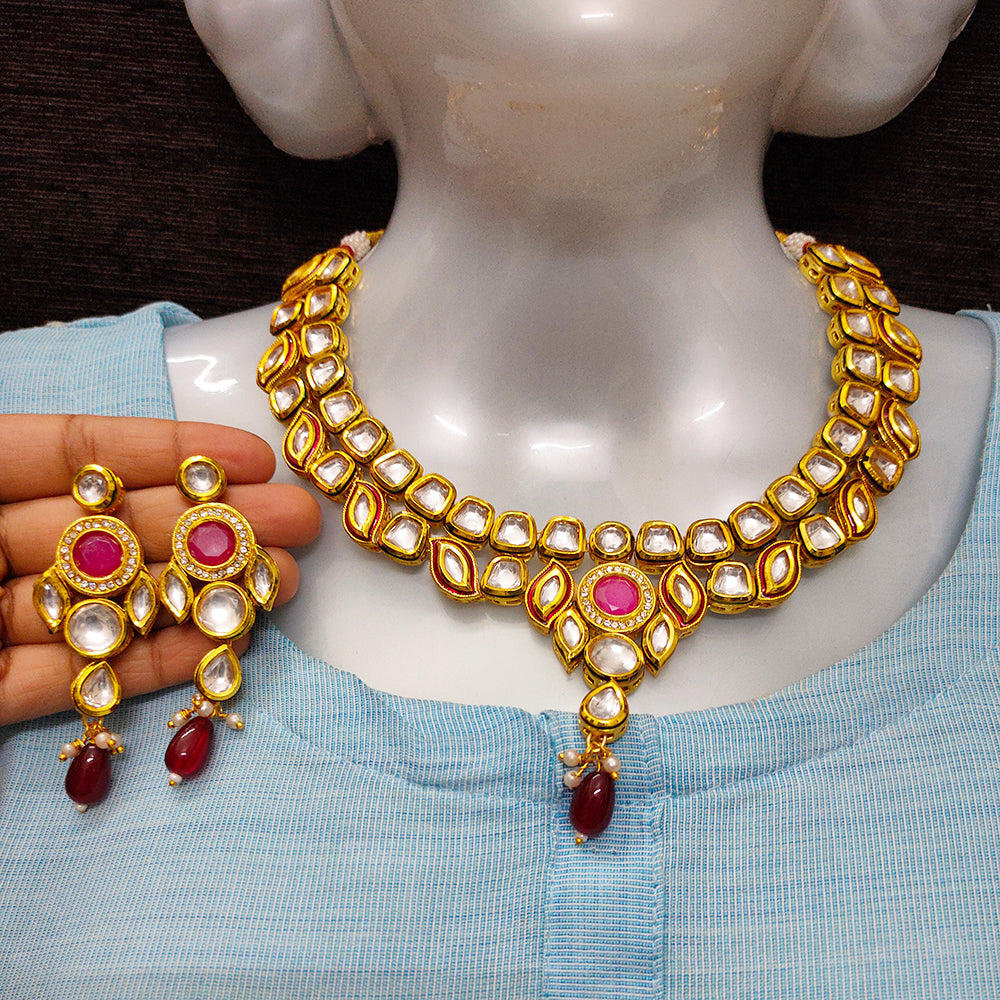 Gehana Mahal Gold Plated Kundan Necklace Set