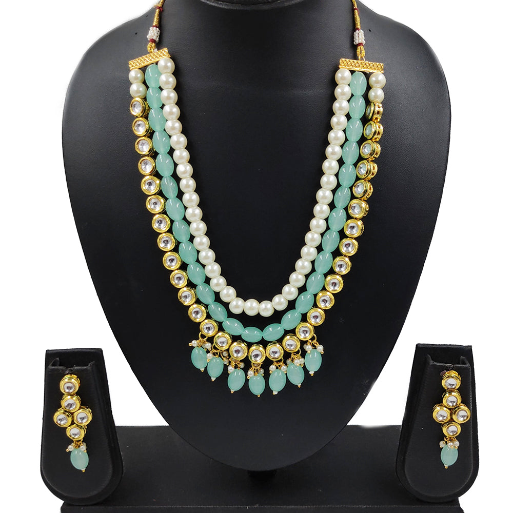 Gehana Mahal Gold Plated Kundan And Beads Multi Layer Necklace Set