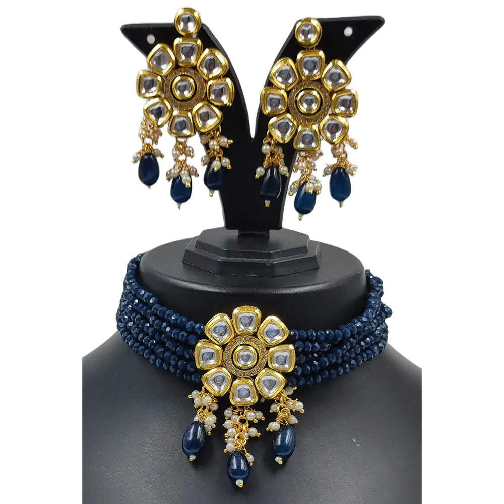 Gehana Mahal Gold Plated Kundan Choker Necklace Set