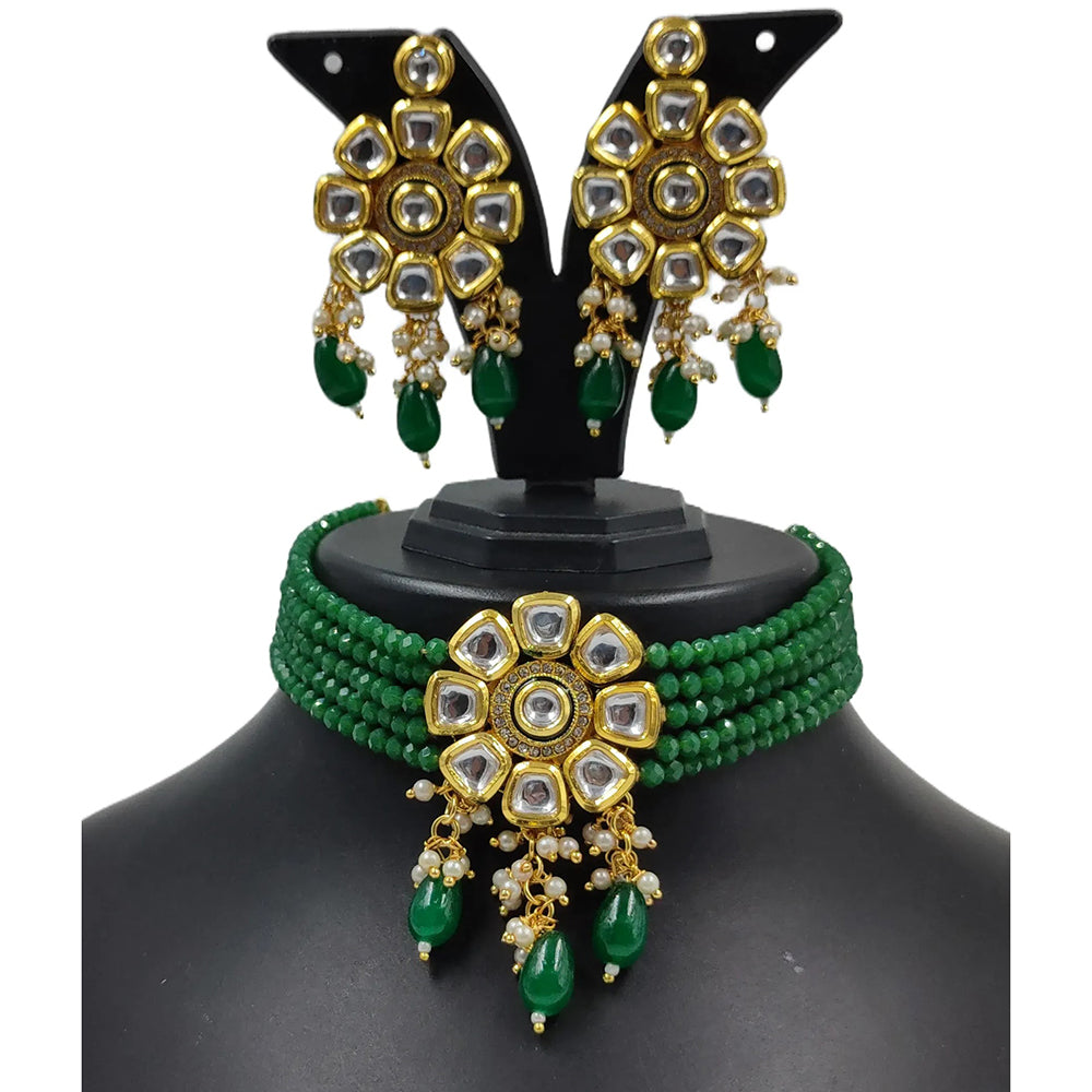 Gehana Mahal Gold Plated Kundan Choker Necklace Set