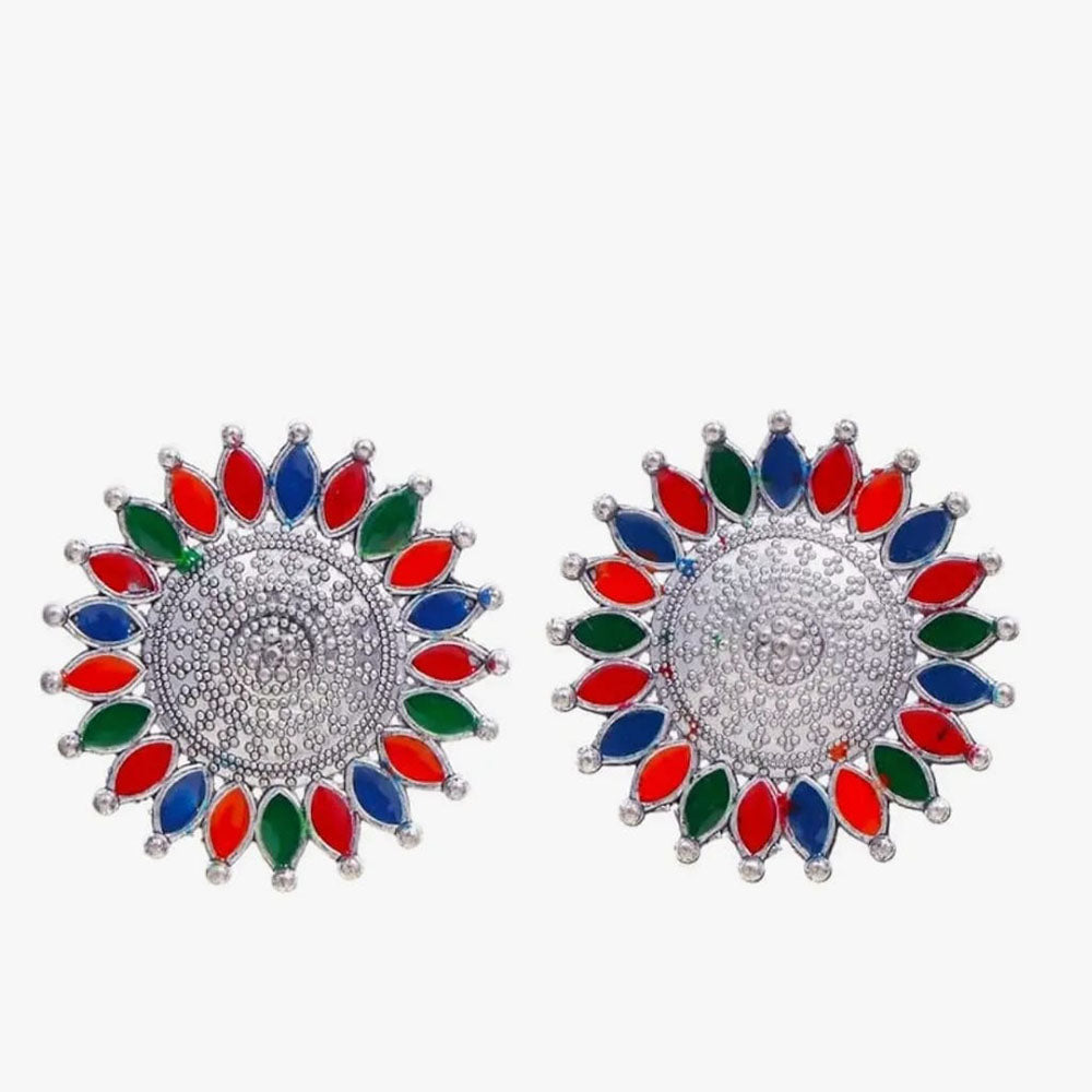 Bevy Pearls Vintage Style Oxidised Meenakari Stud Earrings