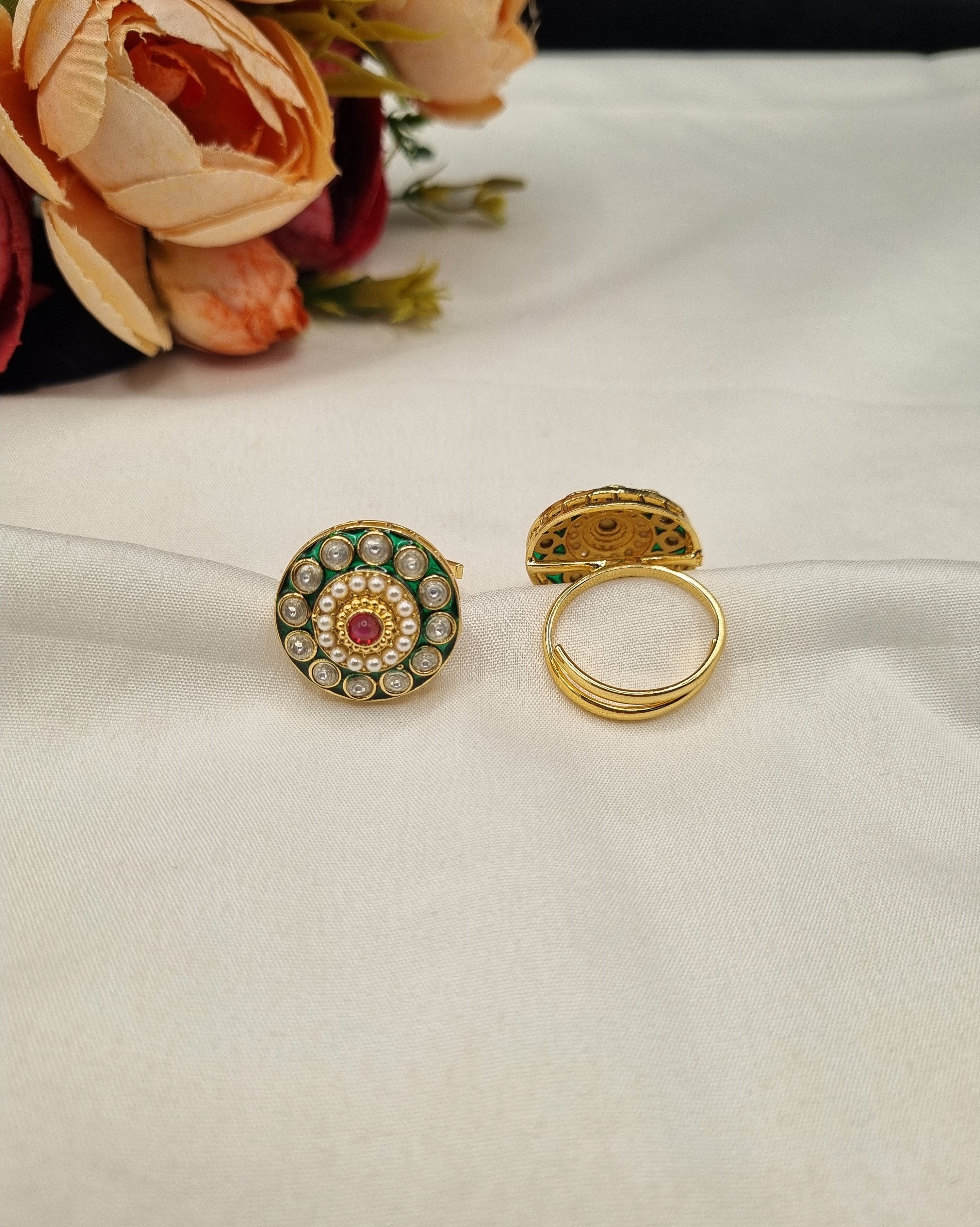 LAFZ Circular Enamel & Pearl Medallion Statement Ring - PMRG14