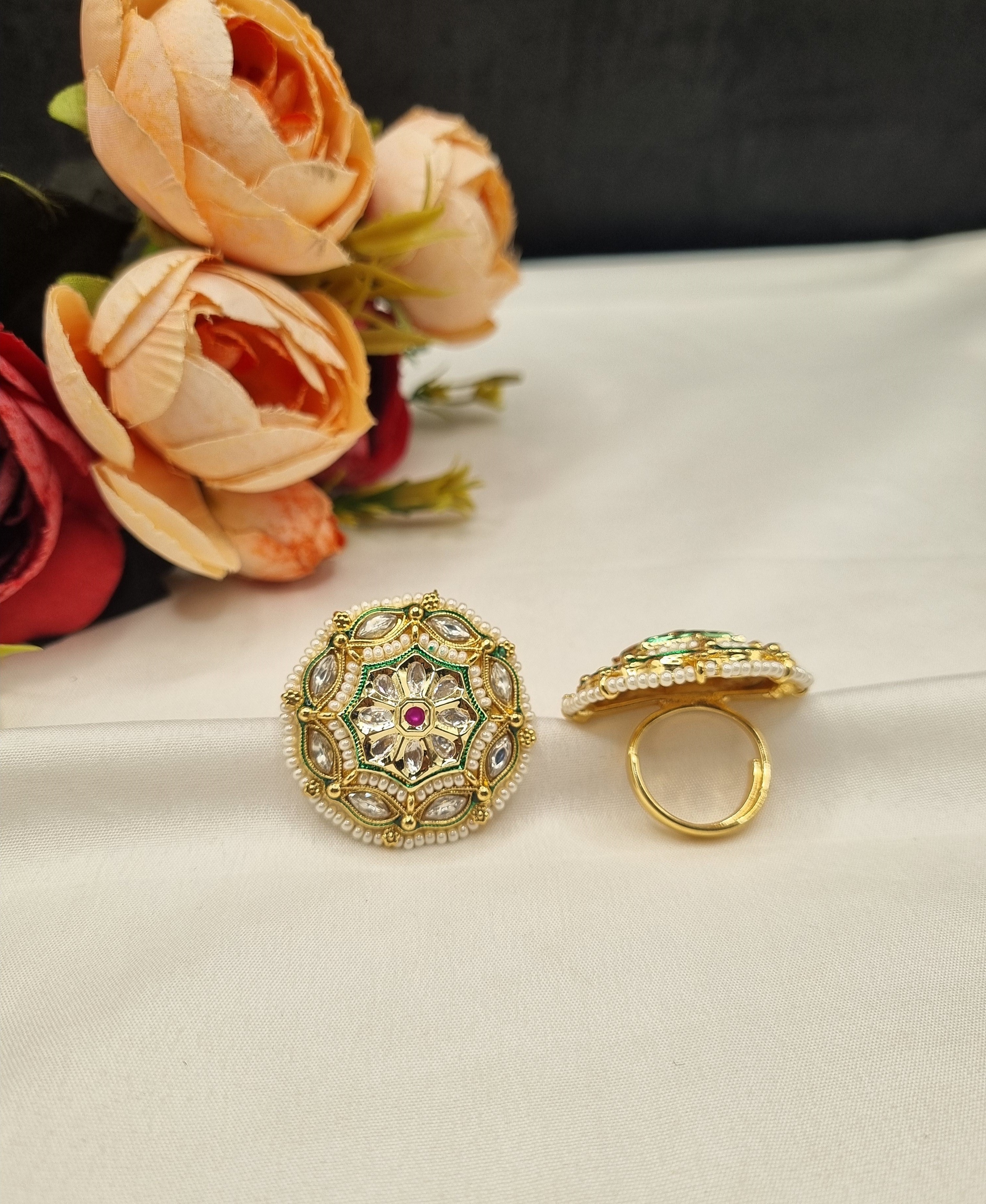 LAFZ Traditional Floral Circular Adjustable Statement Ring - PMRG16