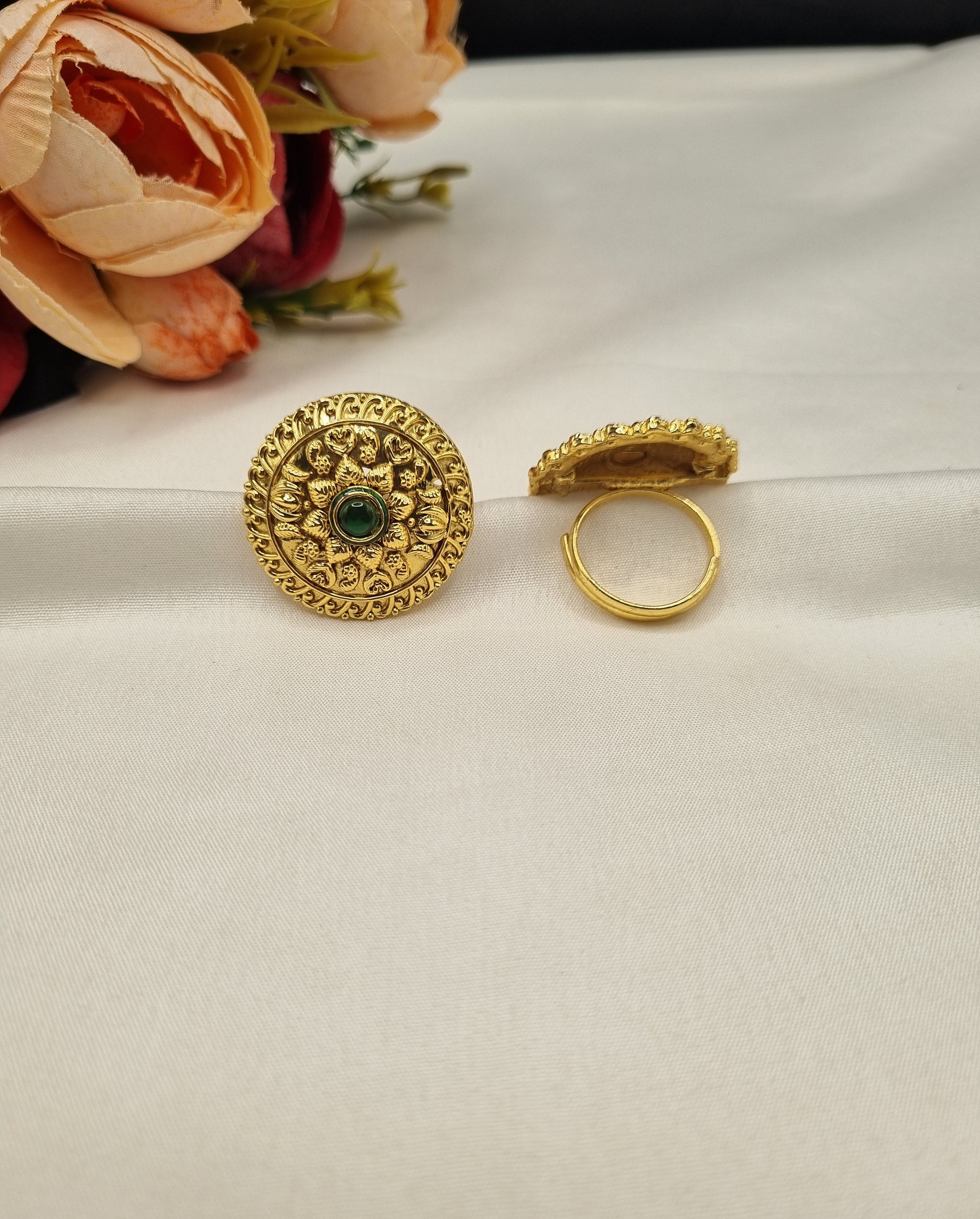 LAFZ Traditional Embossed Floral Motif Adjustable Ring - PMRG19