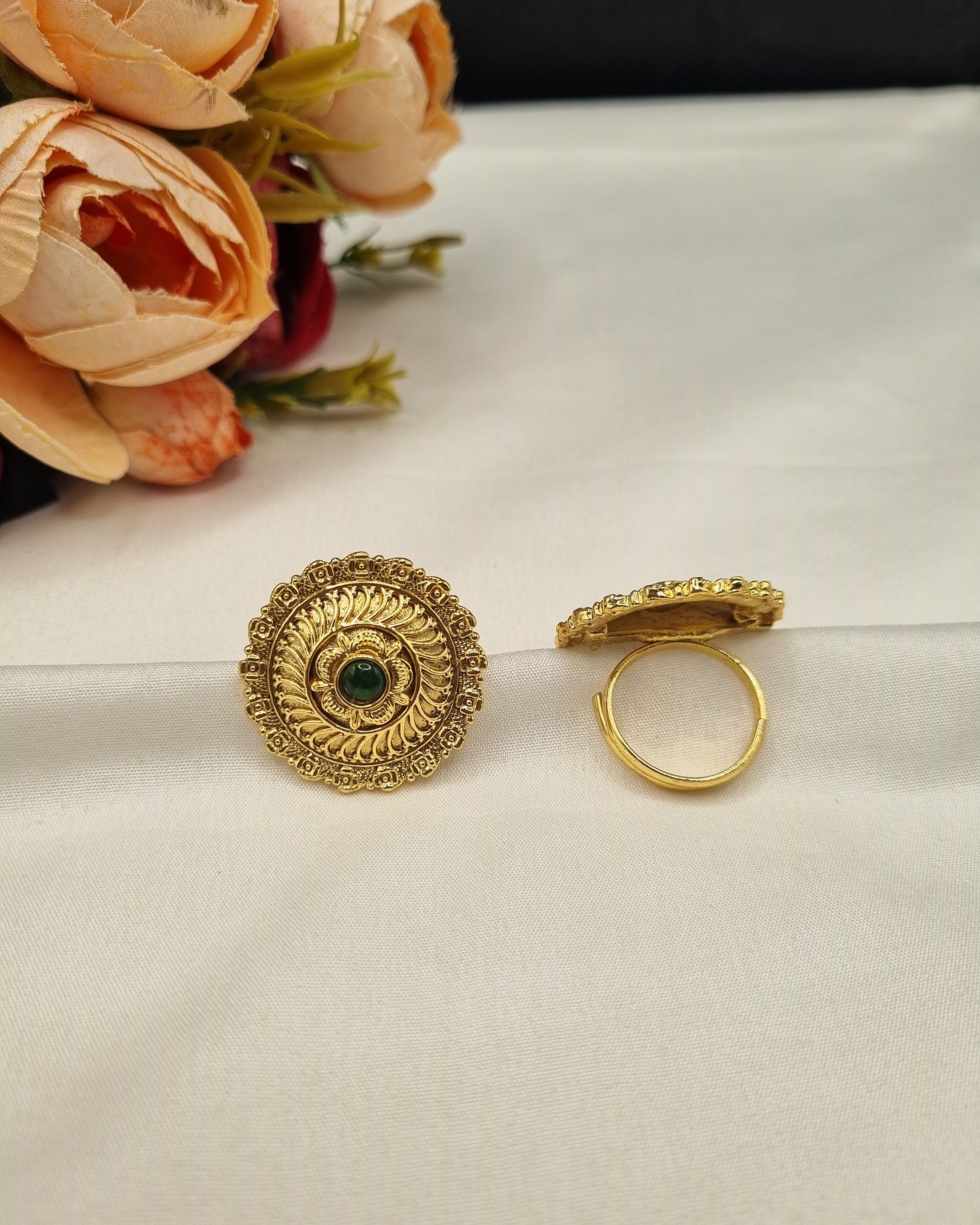 LAFZ Traditional Carved Circular Adjustable Statement Ring - PMRG20
