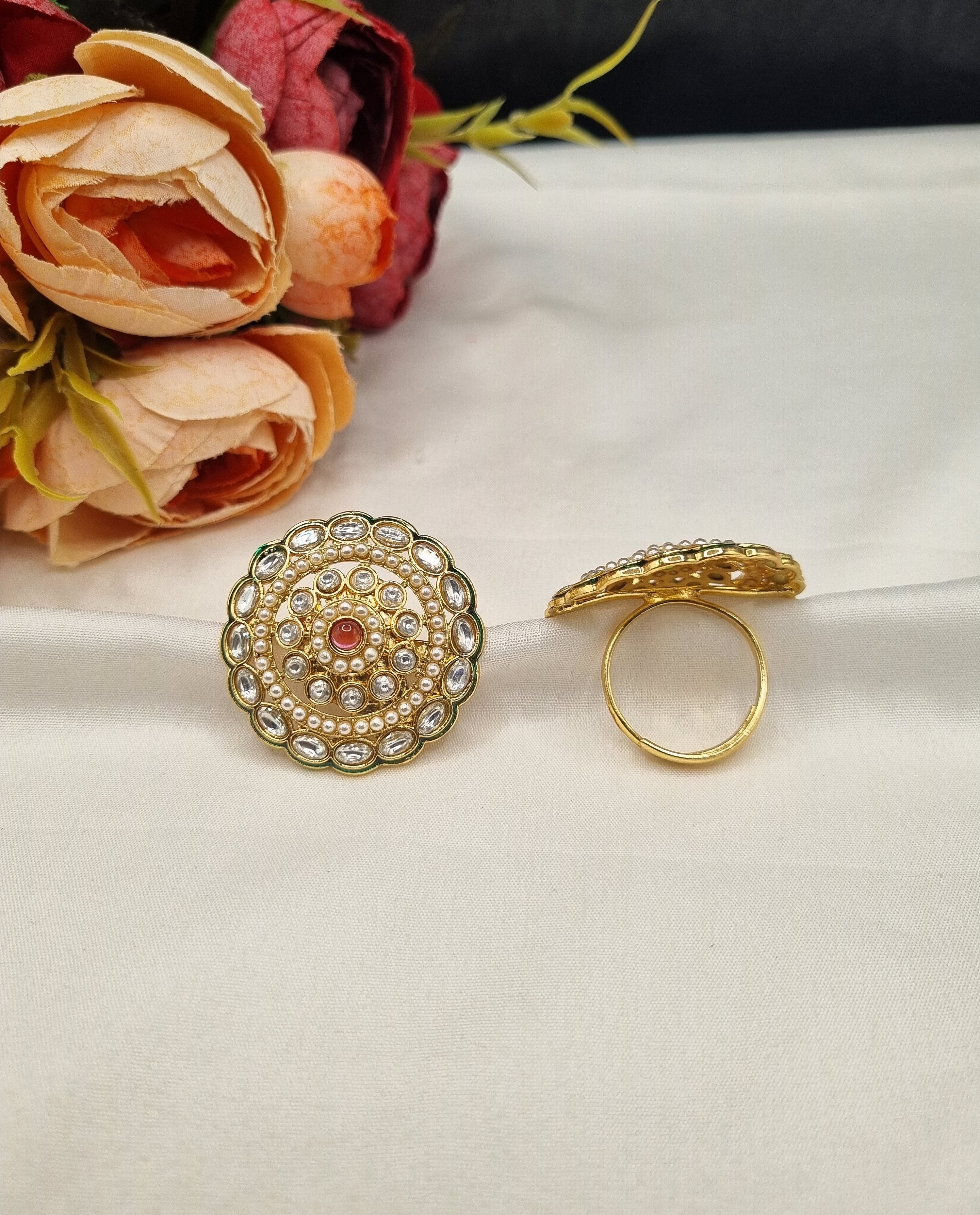 LAFZ Ornate Multi-Tier Concentric Ring with Pearl Detail - PMRG6