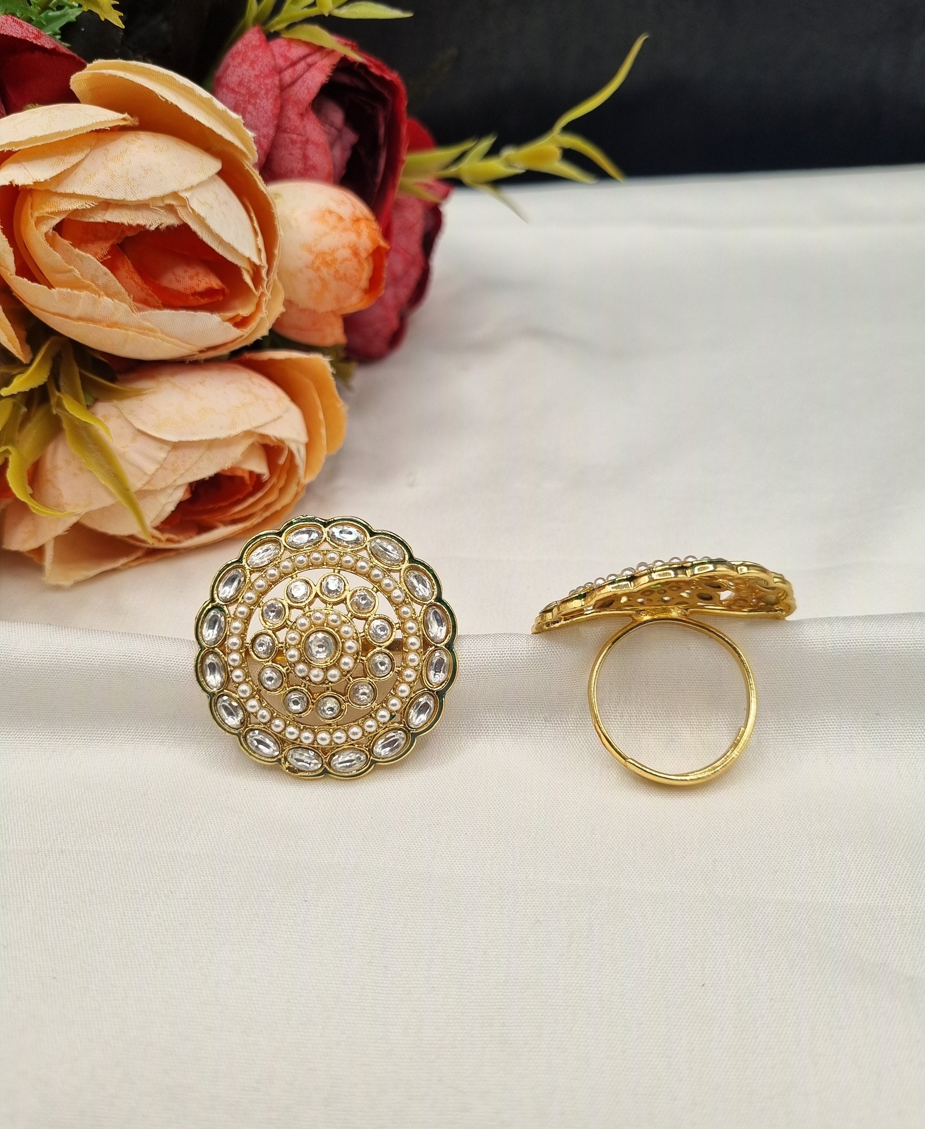 LAFZ Ornate Multi-Tier Concentric Ring with Pearl Detail - PMRG6