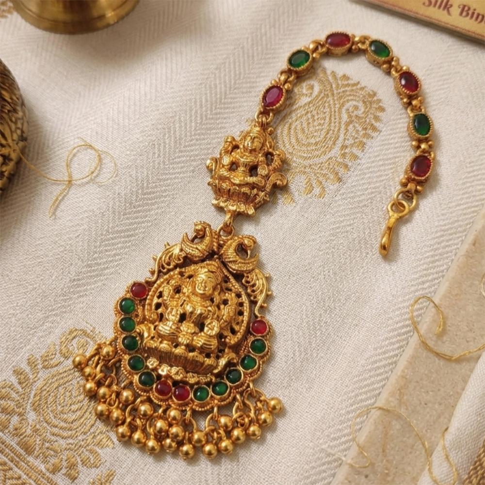 Lalso Lifestyle Elegant Pota Stone And Pearl Temple Maangtikka for Women