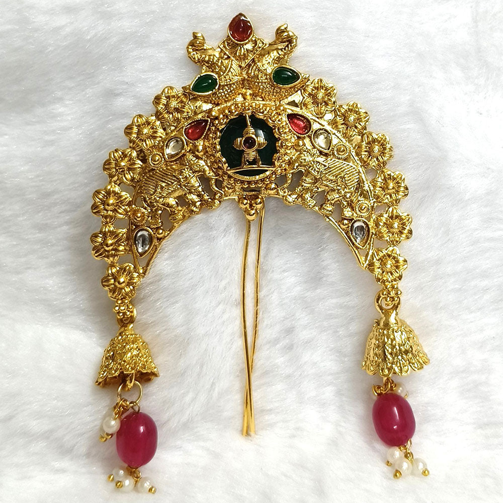 Lalso Lifestyle Designer Hair Jewellery Hair Accessories Aambada Khopa Veni Bun Brooch Juda Pin Hair Pin For Women