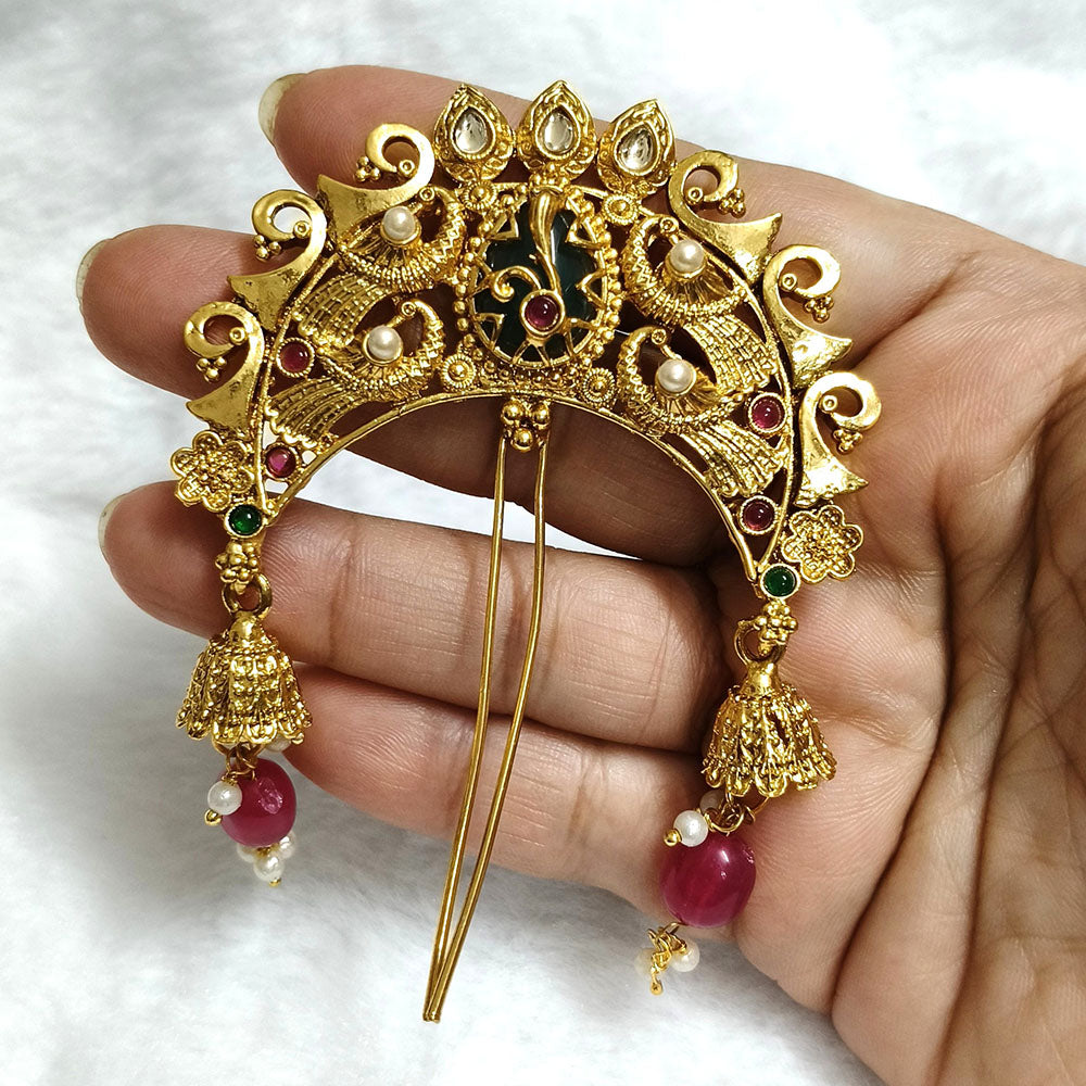 Lalso Lifestyle Designer Hair Jewellery Hair Accessories Aambada Khopa Veni Bun Brooch Juda Pin Hair Pin For Women