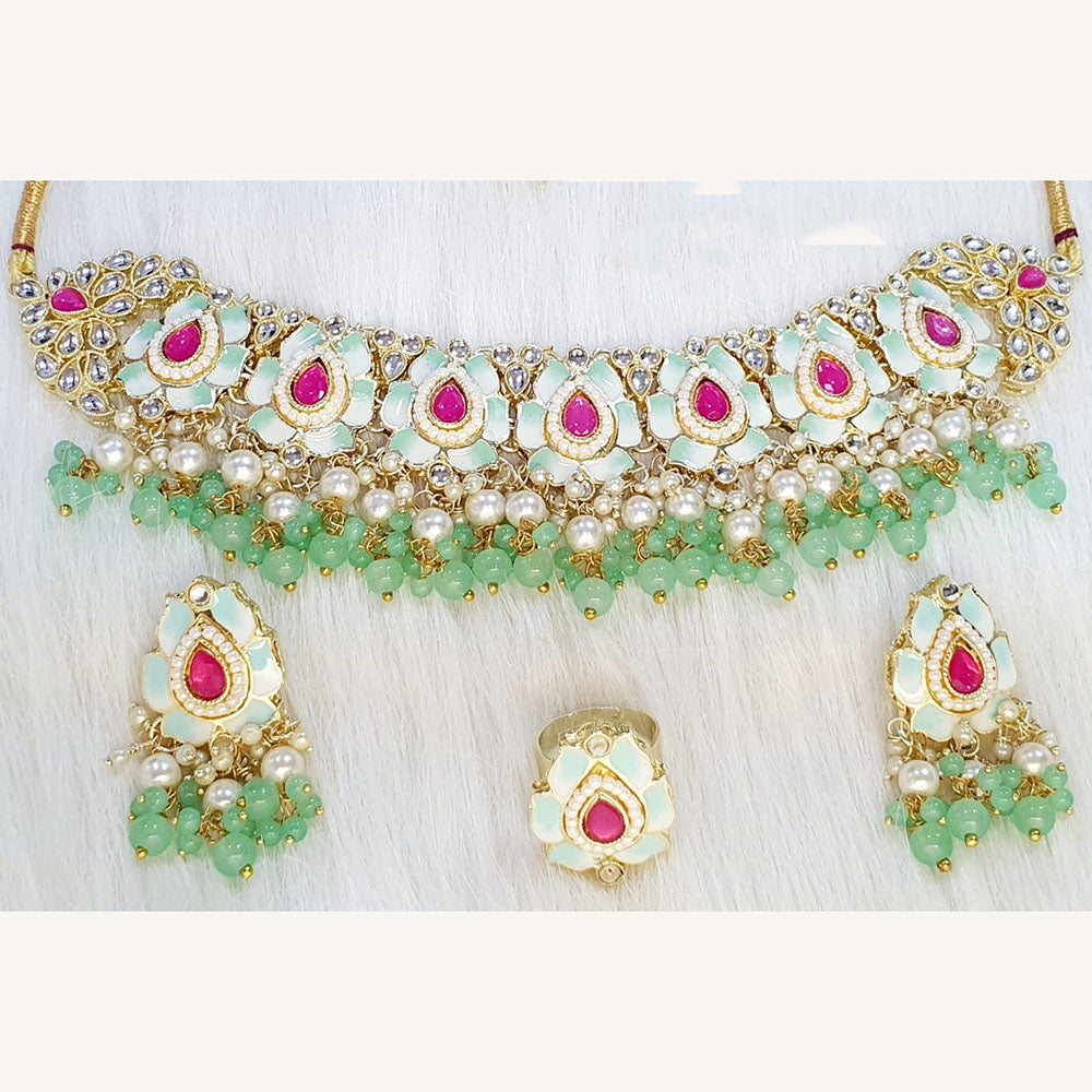 Midas Touch Glam Kundan Stone And Pearl Choker Necklace Set