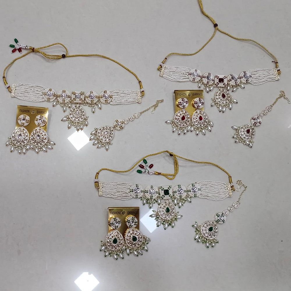 Midas Touch Glam Kundan Stone And Beaded Choker Necklace Set (Assorted Designs)
