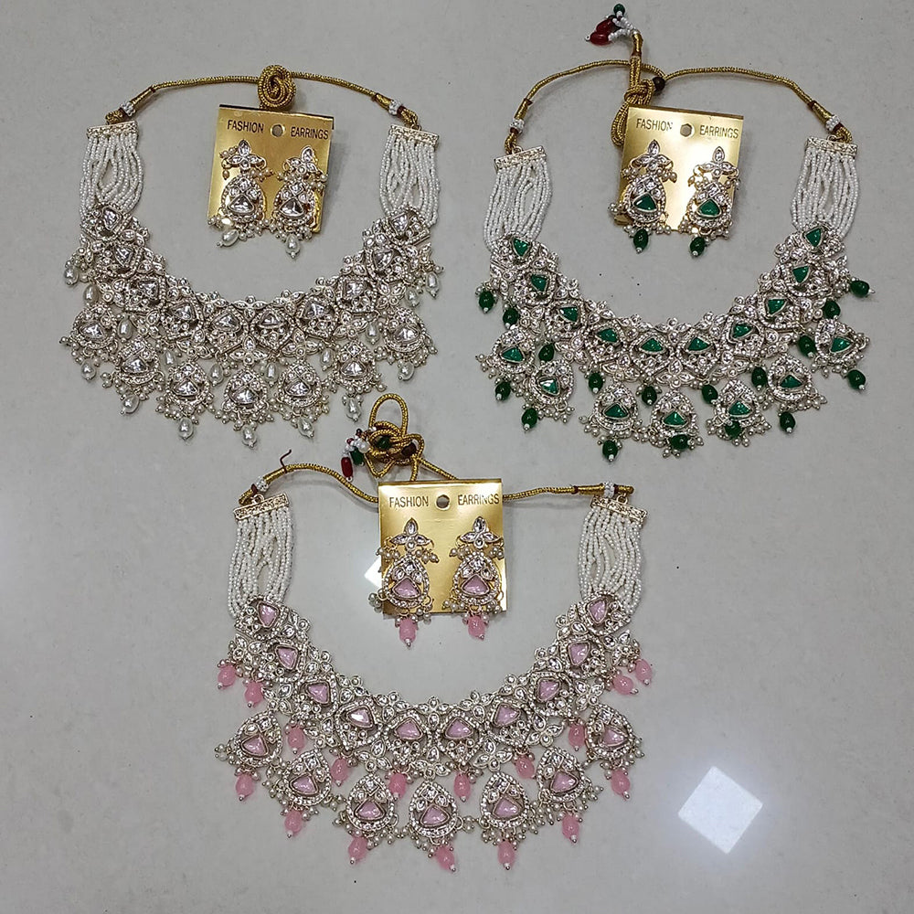 Midas Touch Glam Kundan Stone And Beaded Choker Necklace Set (Assorted Designs)