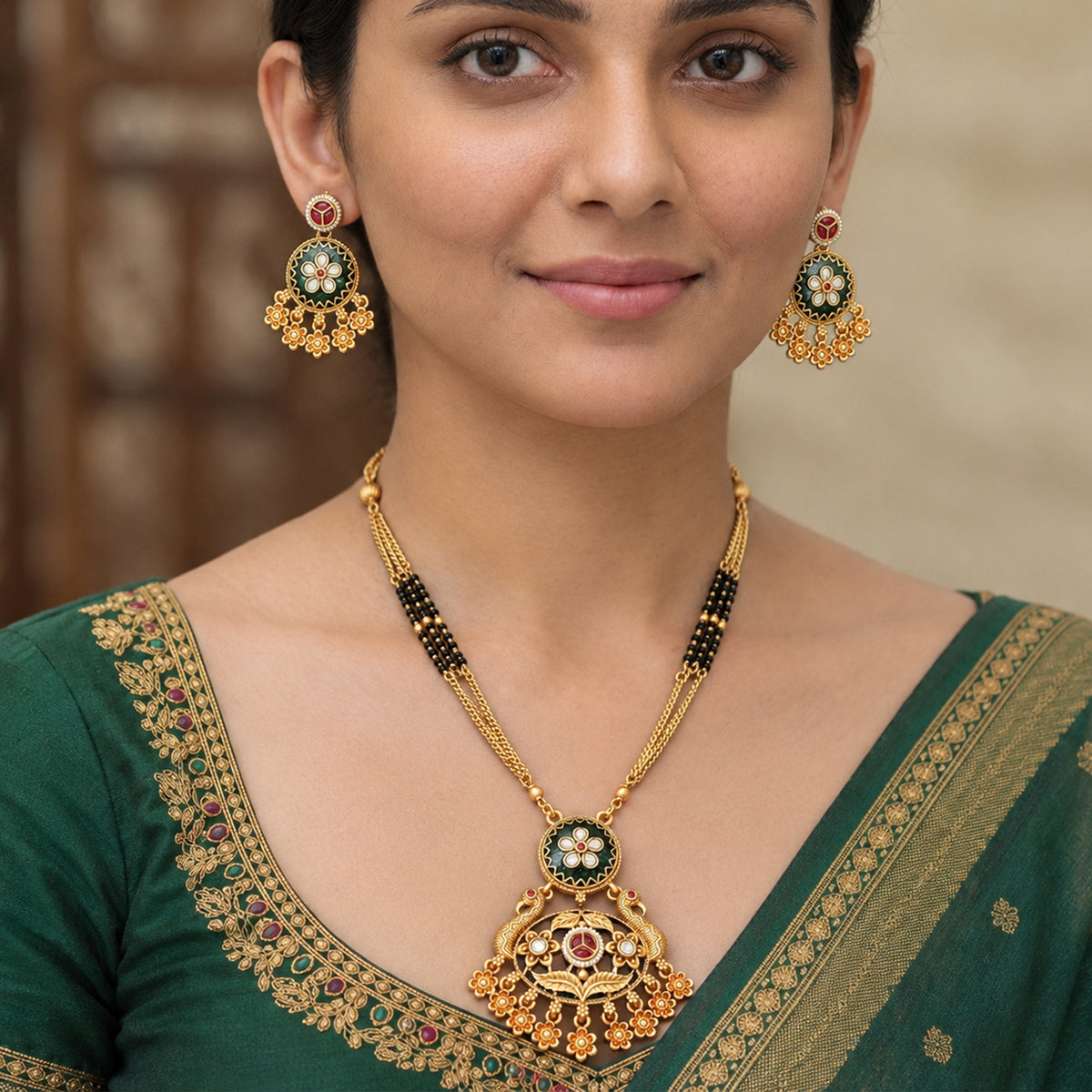 Js Fashion Peacock Designer Rajwadi Polish Fancy Style Pendant Set