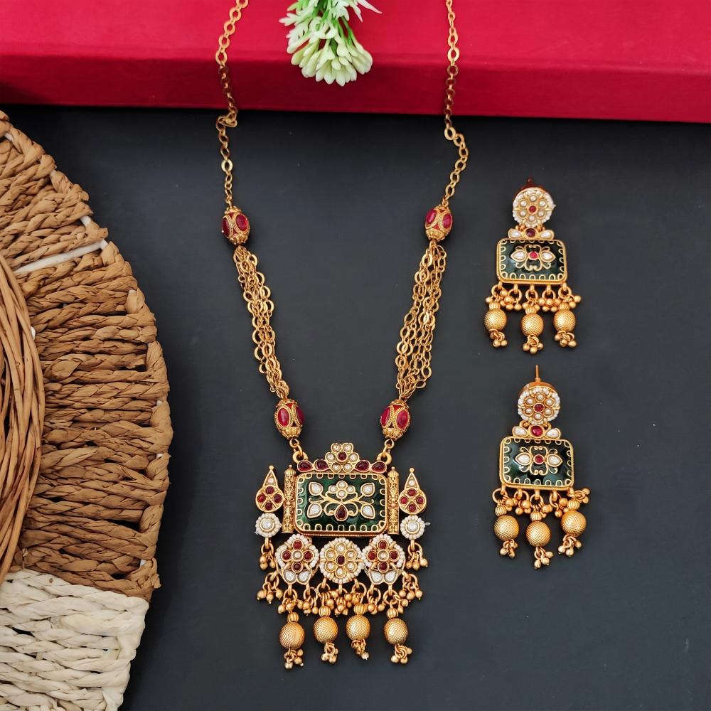 Js Fashion Designer Rajwadi Polish Fancy Full Stone Pendant Set