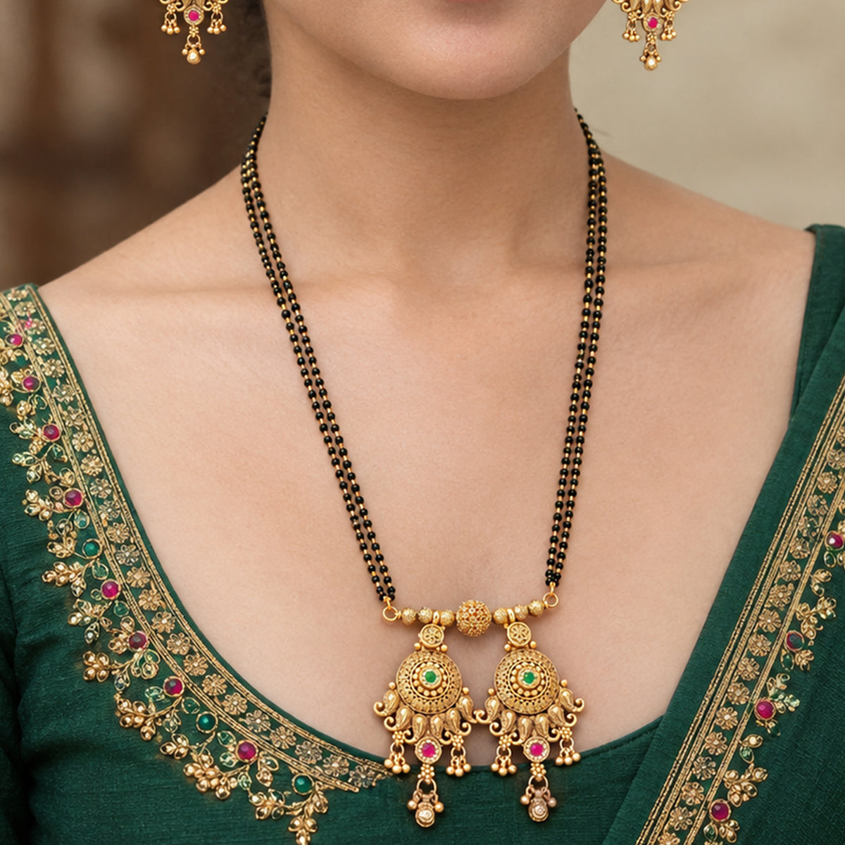 Js Fashion Premium Rajwadi Polish Gold Mangalsutra Jewellery