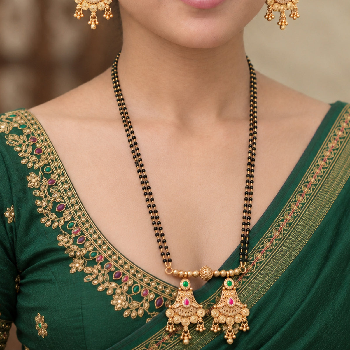 Js Fashion Elegant Rajwadi Gold Full Stone Pendant