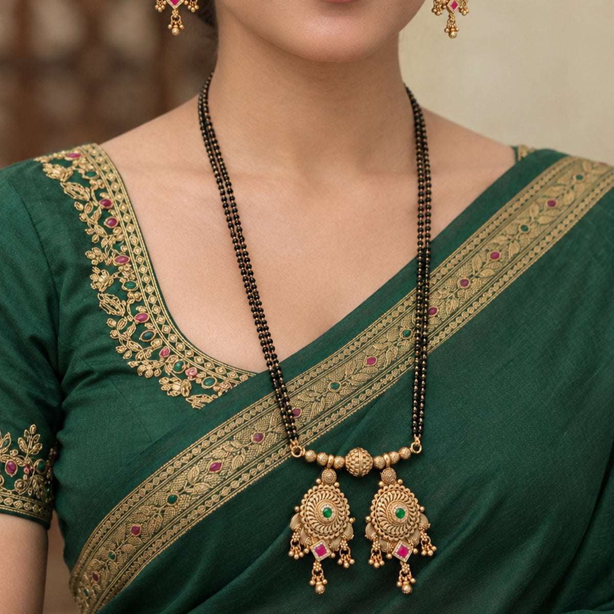 Js Fashion Black Beaded Mangalsutra with Intricate Round Pendant