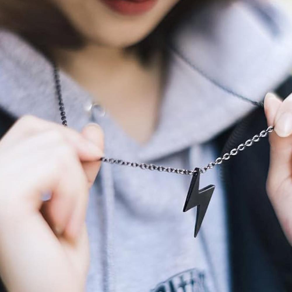 Mahi Black Gunmetal Plated Lightning Bolt Shaped Zig Zag Pendant Necklace for Men and Women (PS1101883B)r Women (PS1101886RRed)