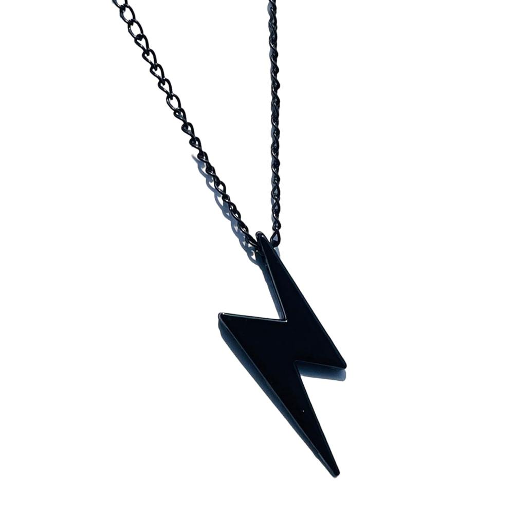 Mahi Black Gunmetal Plated Lightning Bolt Shaped Zig Zag Pendant Necklace for Men and Women (PS1101883B)r Women (PS1101886RRed)