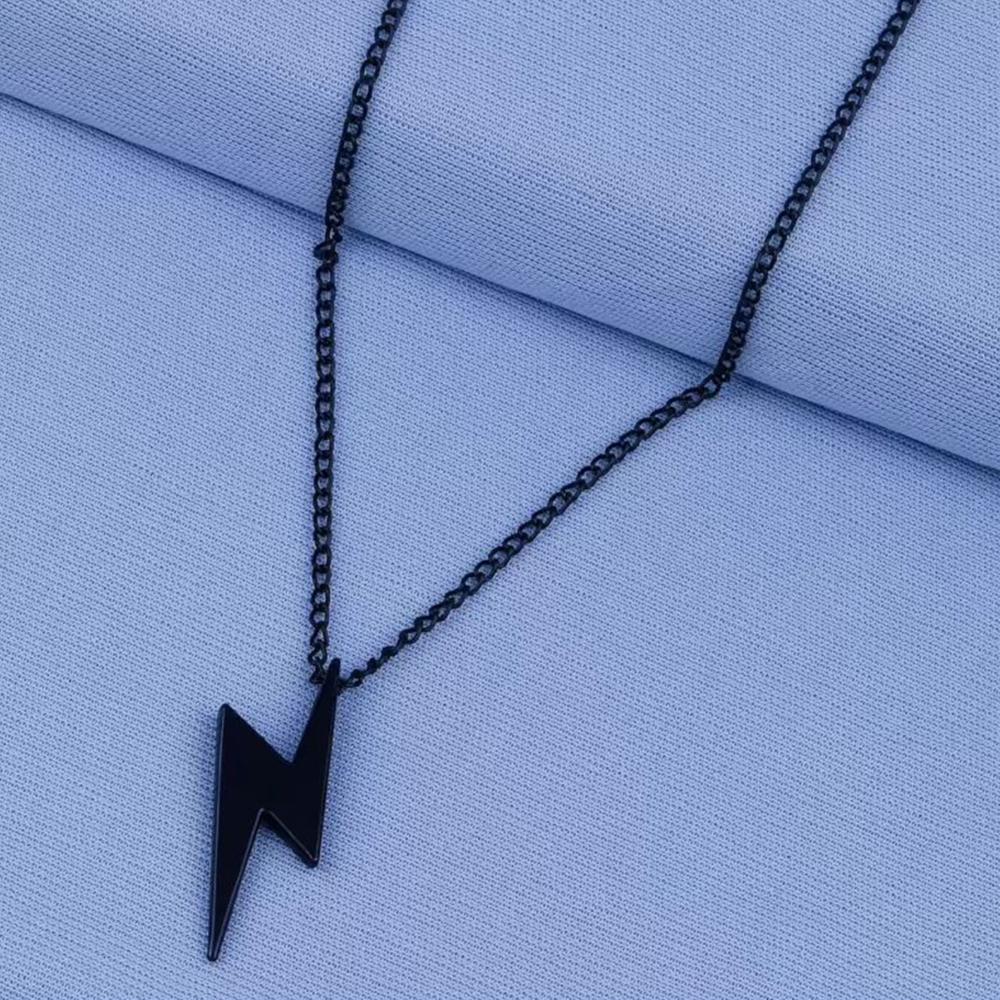 Mahi Black Gunmetal Plated Lightning Bolt Shaped Zig Zag Pendant Necklace for Men and Women (PS1101883B)r Women (PS1101886RRed)