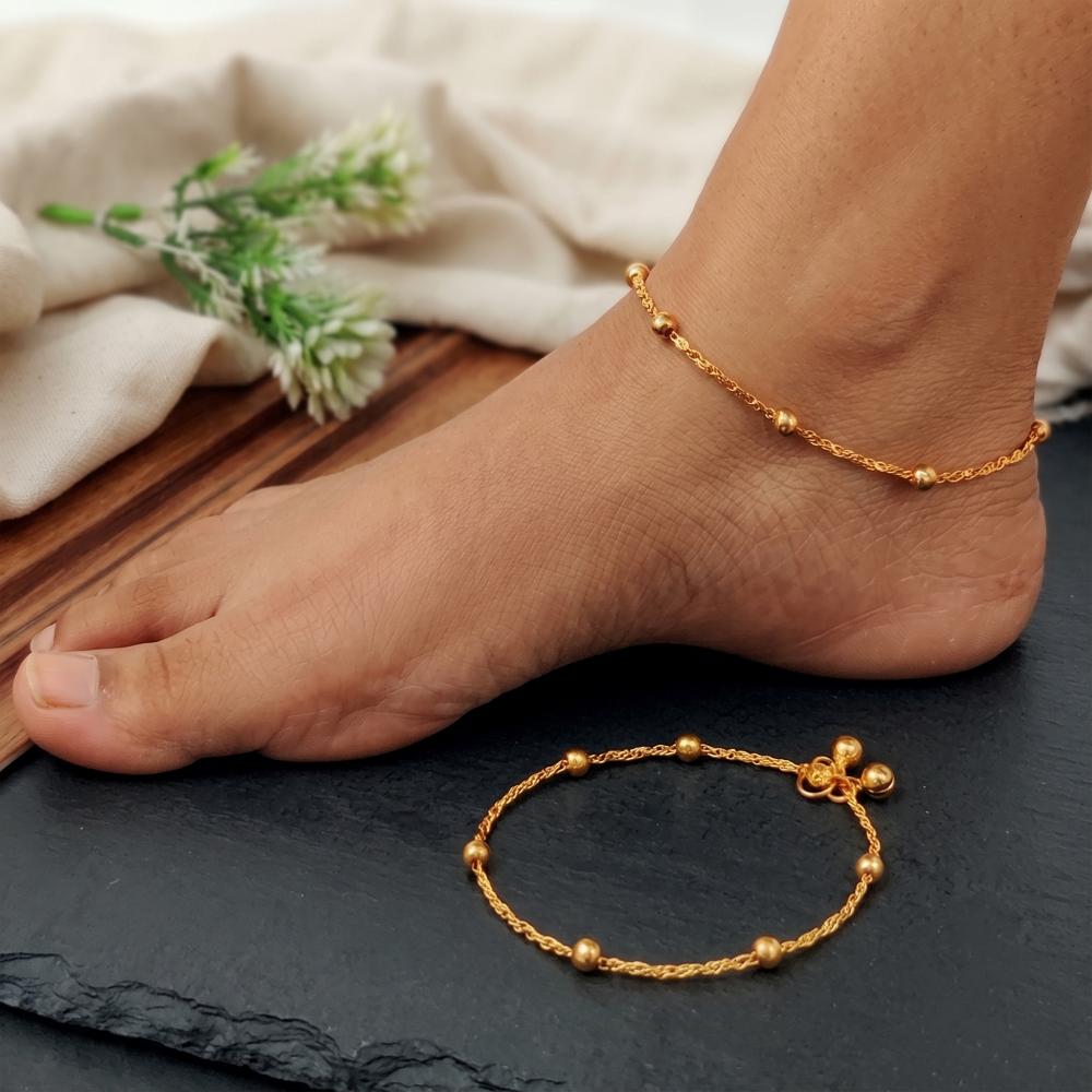 Js Fashion Premium Gold Finish Beaded Anklet Lightweight Payal
