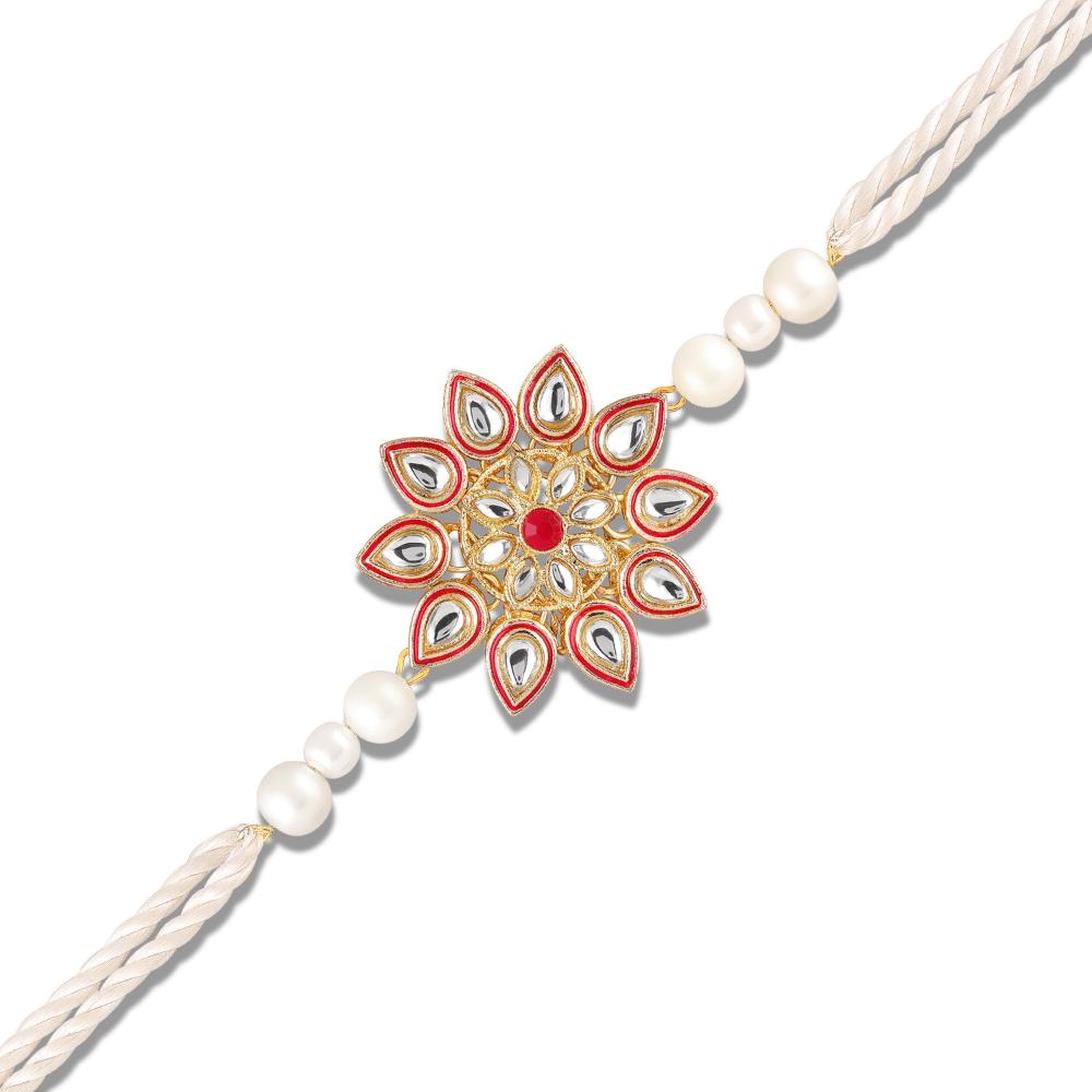 Mahi Traditional Kundan Brother Rakhi | Floral Design for Bhaiya (RA1100821G)