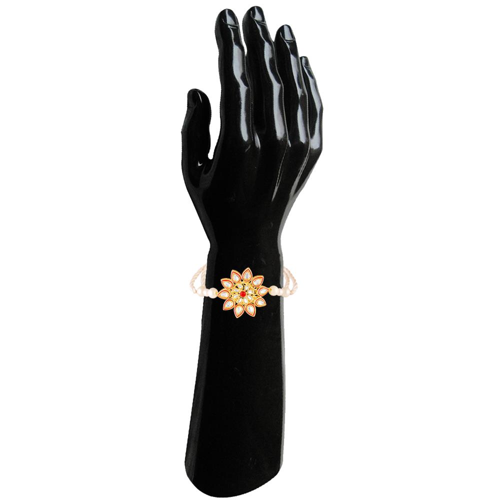 Mahi Traditional Kundan Brother Rakhi | Floral Design for Bhaiya (RA1100821G)