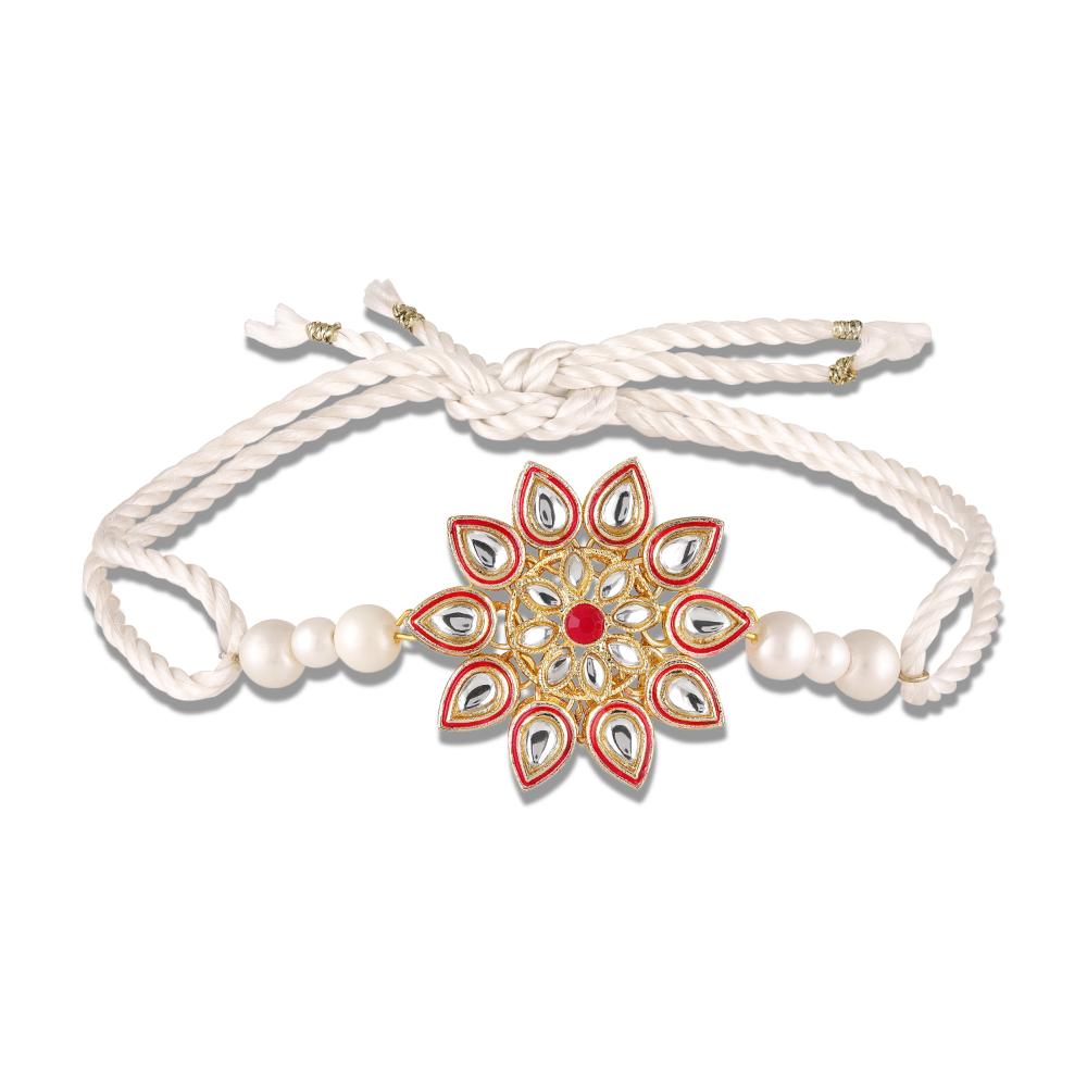 Mahi Traditional Kundan Brother Rakhi | Floral Design for Bhaiya (RA1100821G)