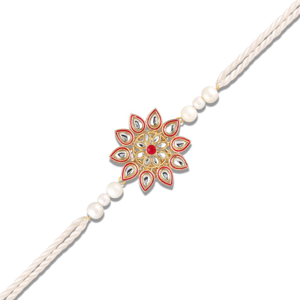 Mahi Traditional Kundan Brother Rakhi | Floral Design for Bhaiya (RA1100821G)