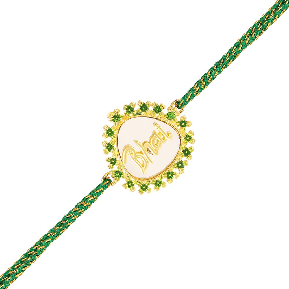 Mahi Bhai Engraved Green Meenakari Work Rakhi for Brother (RA1100823G)