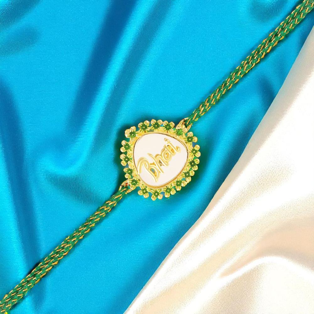 Mahi Bhai Engraved Green Meenakari Work Rakhi for Brother (RA1100823G)