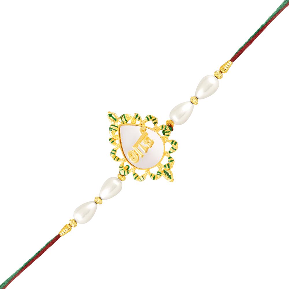 Mahi Bhai Engraved Green Meenakari Work Rakhi with Artificial Pearl for Brother (RA1100824G)