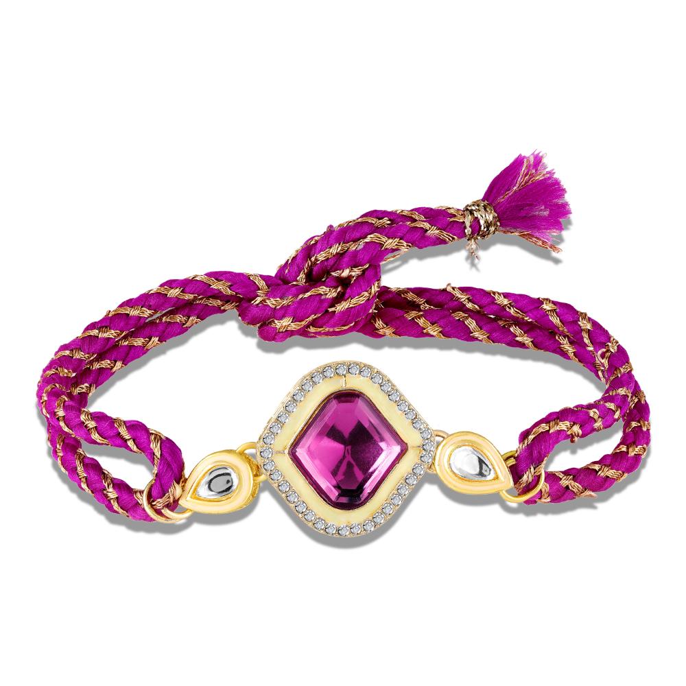 Mahi Elegant Purple Kundan Stone Rakhi for Brother / Bhaiya (RA1100827G)