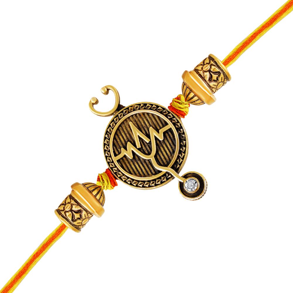 Mahi Doctor Themed Rakhi for Brother | Antique Gold Stethoscope & Heartbeat Design (RA1100833G)