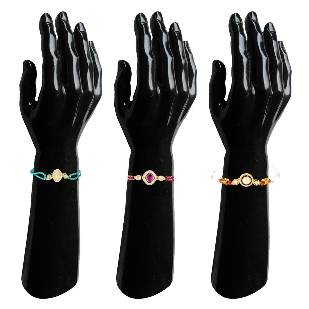 Mahi Elegant Rakhi Combo Set of 3 for Brother | Artificial Pearl, Kundan & Stone Fancy Rakhis (RCO1105834G)