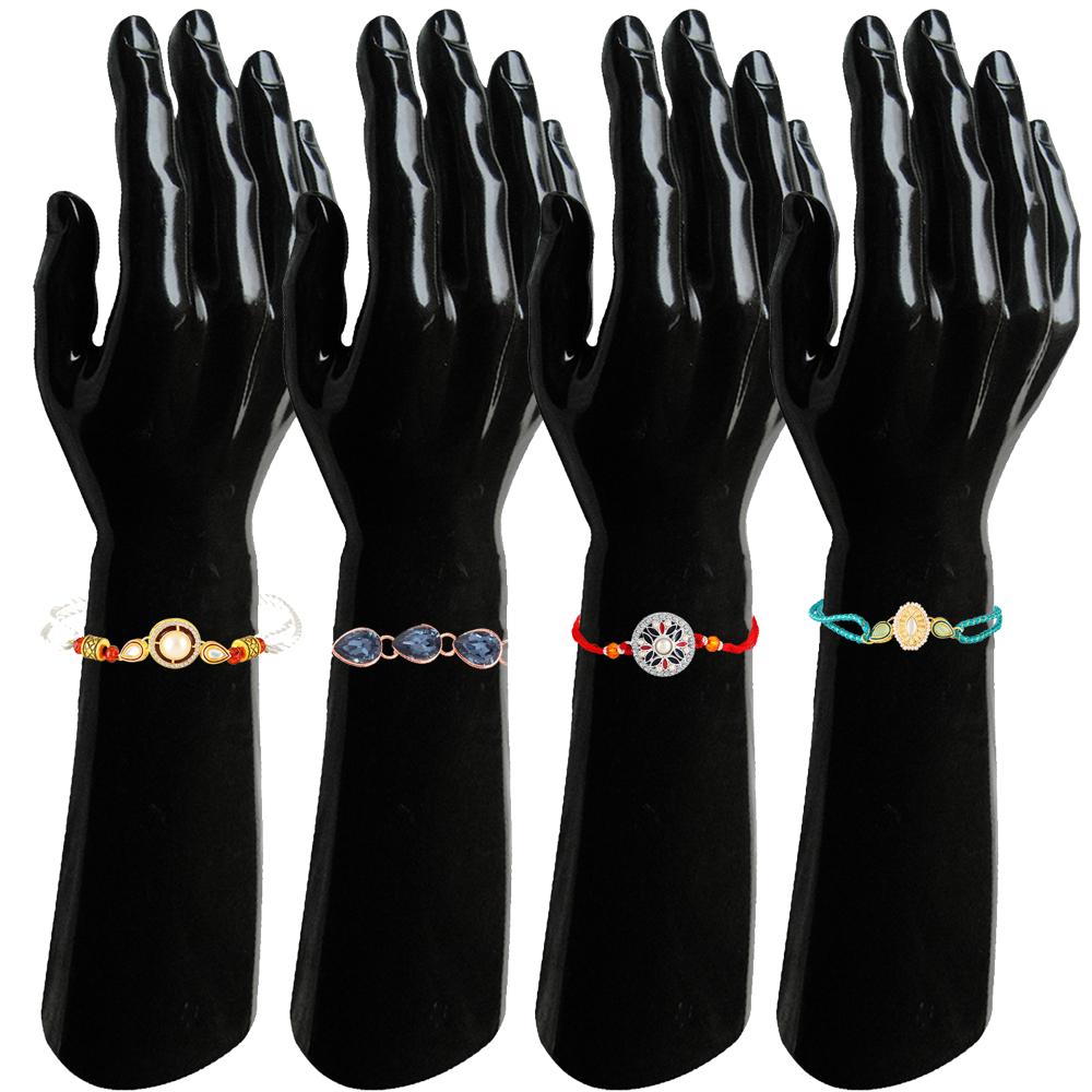 Mahi Fancy Rakhi Combo Set of 4 for Brother | Rakhis with Artificial Pearl & Multicolor Crystals (RCO1105835M)