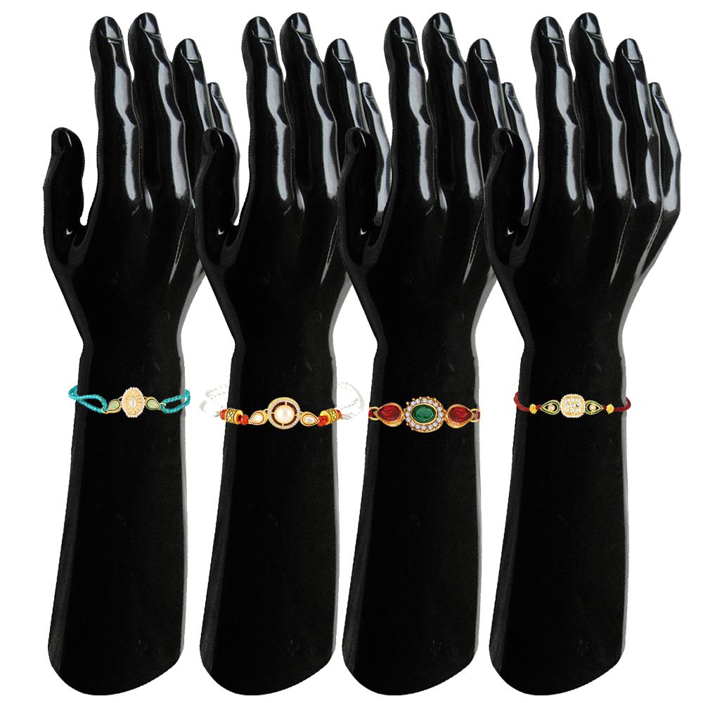 Mahi Trendy Rakhi Combo Set of 4 for Brother | Traditional Theme, Crystals and Artificial Pearl Rakhis (RCO1105837G)