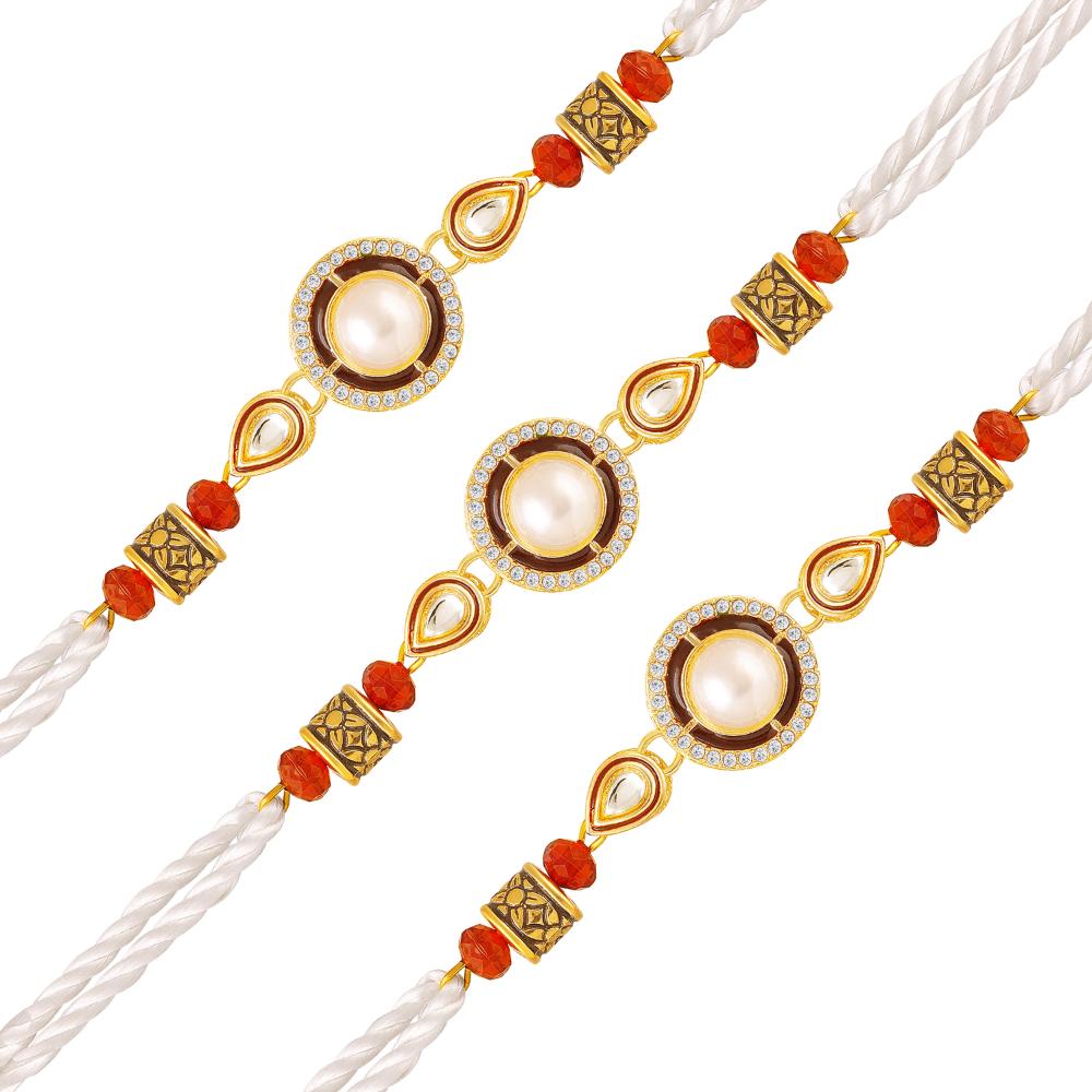 Mahi Combo of 3 Classic Fancy Rakhis with Artificial Pearl and Crystals for Bhaiya (RCO1105842G)