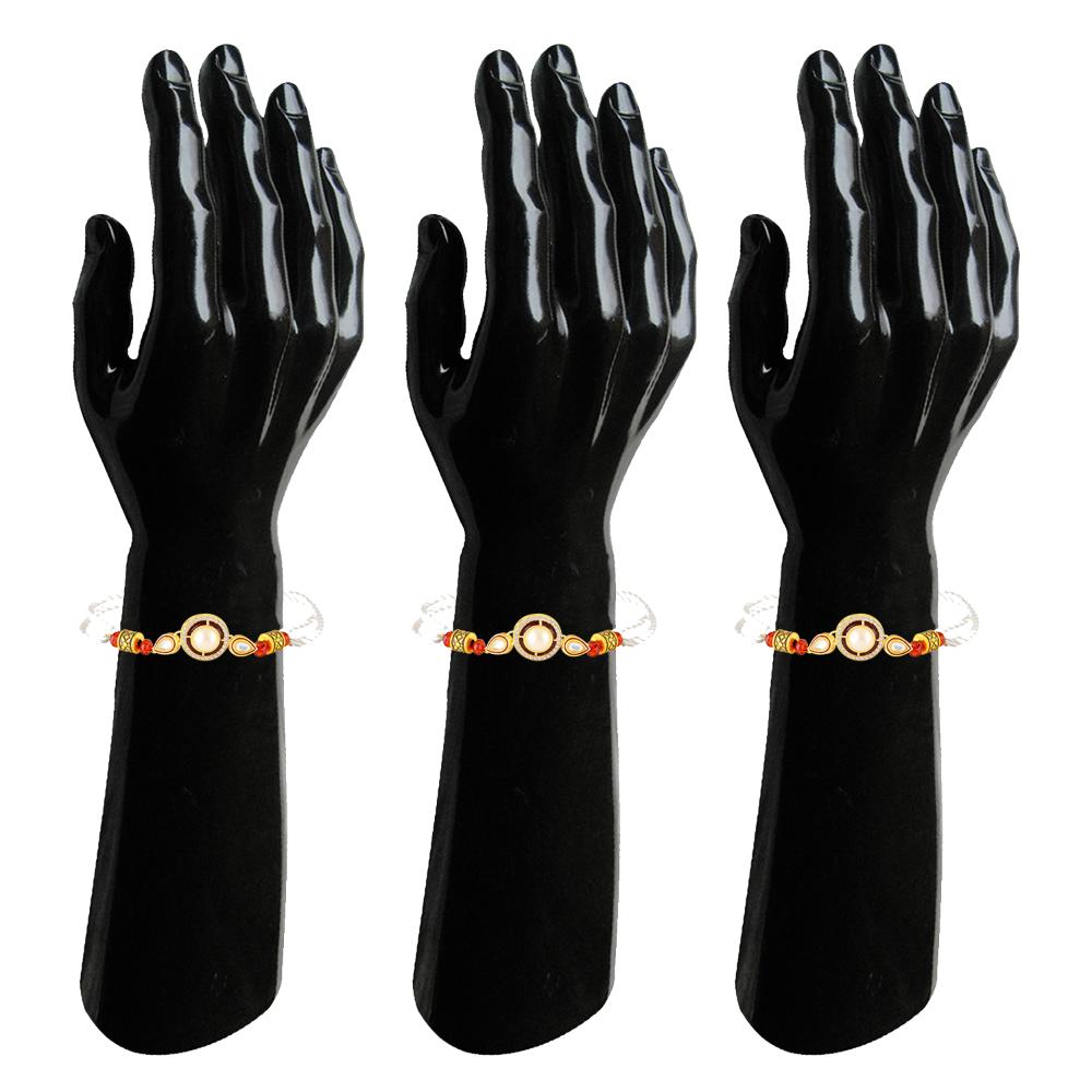 Mahi Combo of 3 Classic Fancy Rakhis with Artificial Pearl and Crystals for Bhaiya (RCO1105842G)