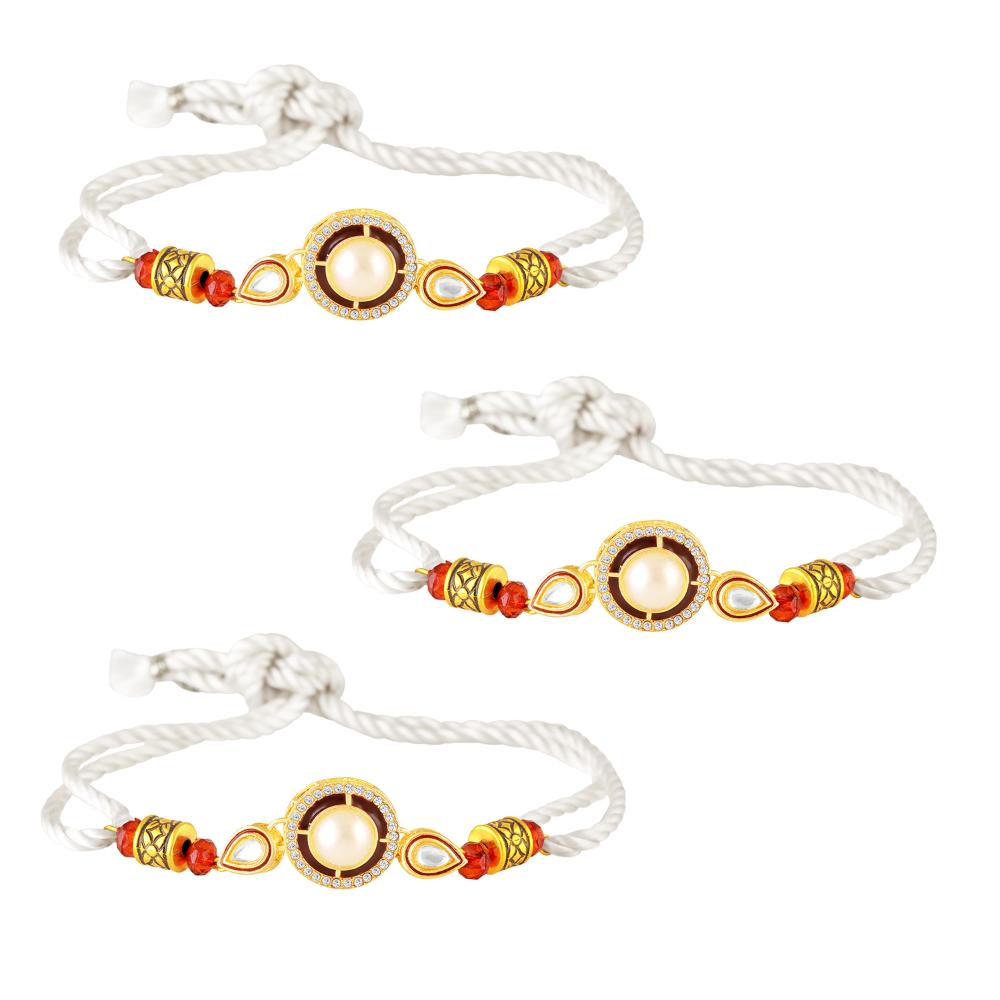 Mahi Combo of 3 Classic Fancy Rakhis with Artificial Pearl and Crystals for Bhaiya (RCO1105842G)