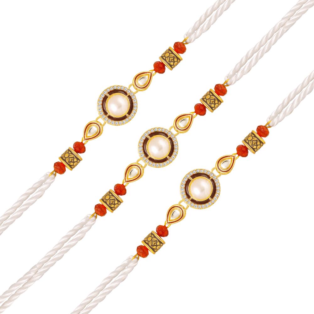 Mahi Combo of 3 Classic Fancy Rakhis with Artificial Pearl and Crystals for Bhaiya (RCO1105842G)