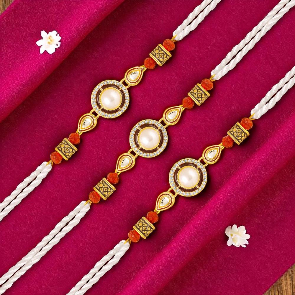 Mahi Combo of 3 Classic Fancy Rakhis with Artificial Pearl and Crystals for Bhaiya (RCO1105842G)