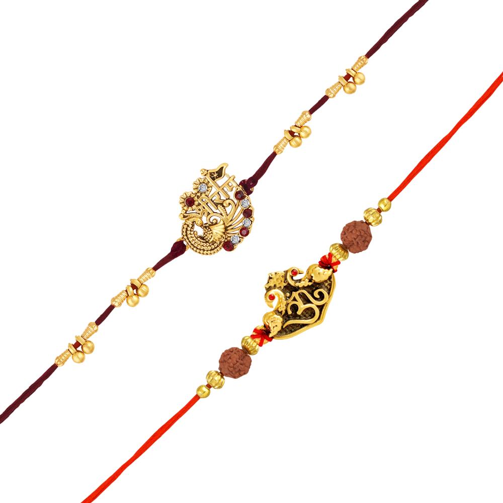 Mahi Combo of Jay Shree Ram an OM Rakhis with Rudraksh for Brother (RCO1105845G)