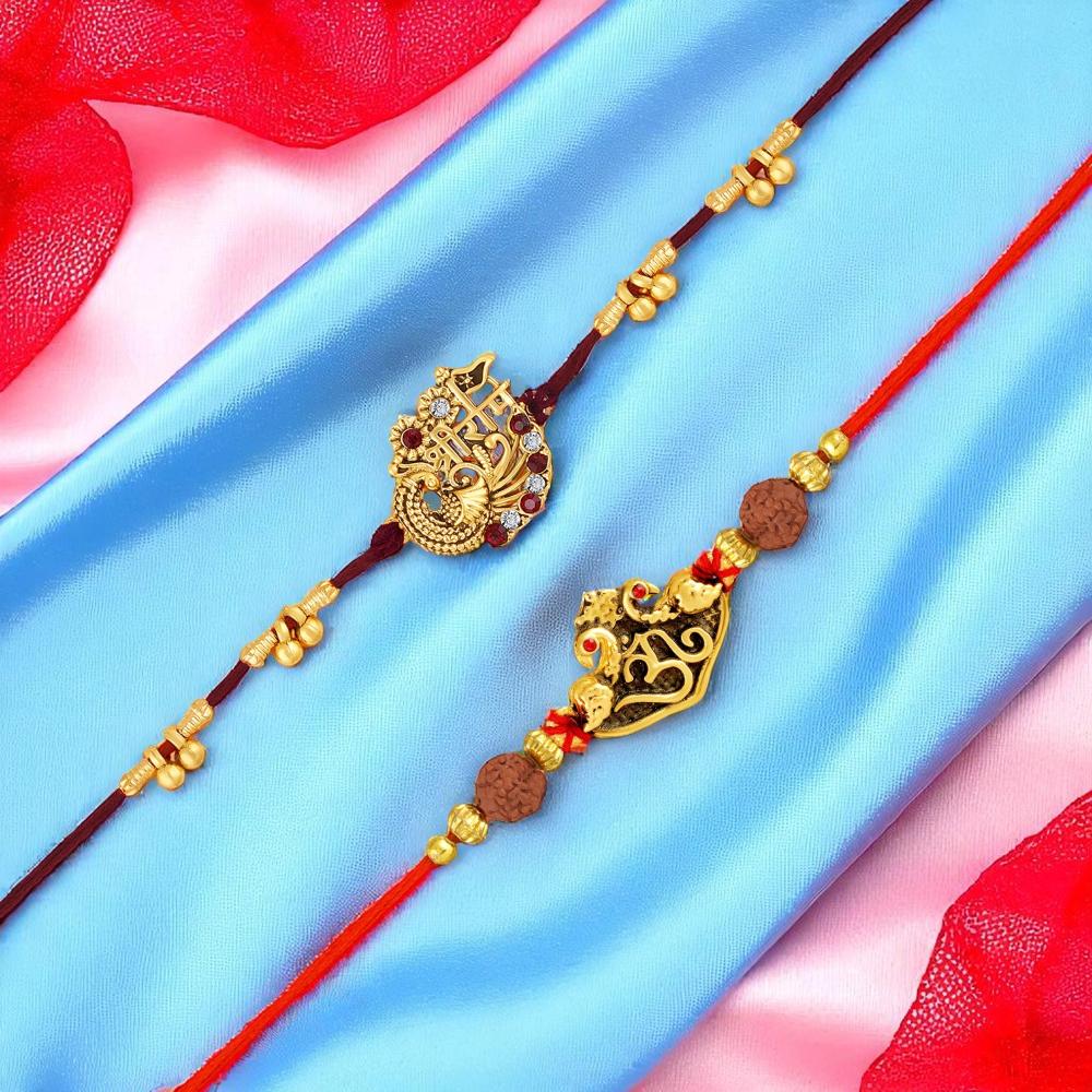 Mahi Combo of Jay Shree Ram an OM Rakhis with Rudraksh for Brother (RCO1105845G)