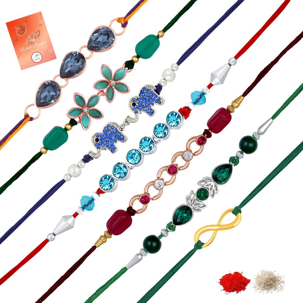 Mahi Rakhi Combo for Brother – Set of 7 Trendy Rakhi for Raksha Bandhan (RCSO1105827M)