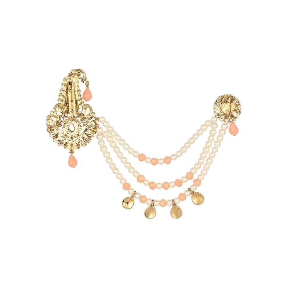 Etnico Gold Plated Stone Pearl Drop Safa Kalangi Brooch for Groom/Men/Dulha Pagadi (SM59Pe)