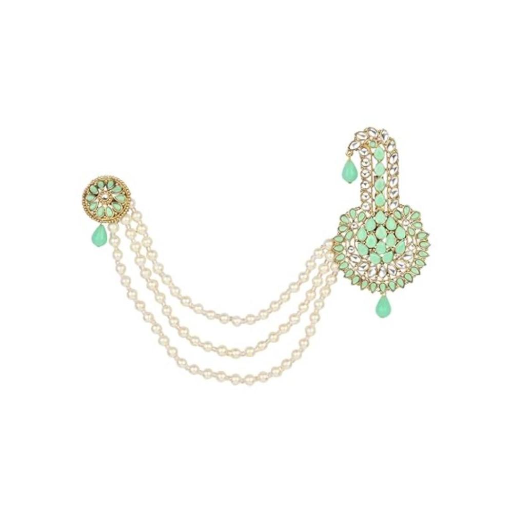 Etnico Gold Plated Stone Pearl Drop Safa Kalangi Brooch for Groom/Men/Dulha Pagadi (SM60Min)