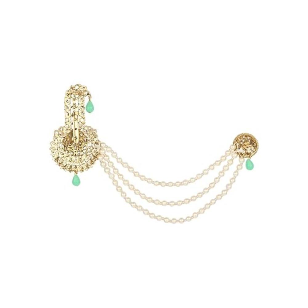 Etnico Gold Plated Stone Pearl Drop Safa Kalangi Brooch for Groom/Men/Dulha Pagadi (SM60Min)