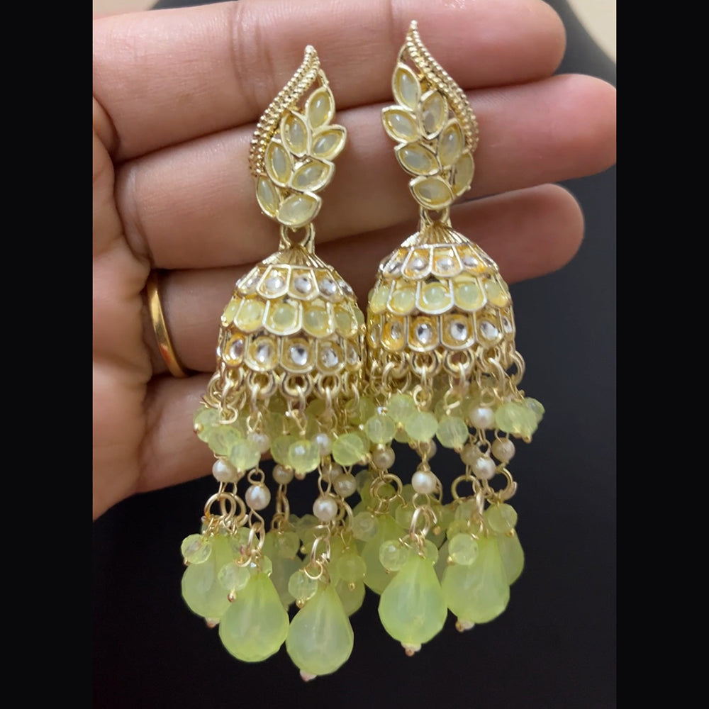 ShringarStreet Mehndi Polish Pota Stone And Beads Jhumki Earrings